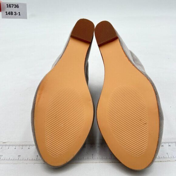 FOWT Grey Wedge Almond Toe Thick High Heel Slip On Comfy Faux Suede Pump - Picture 7 of 8